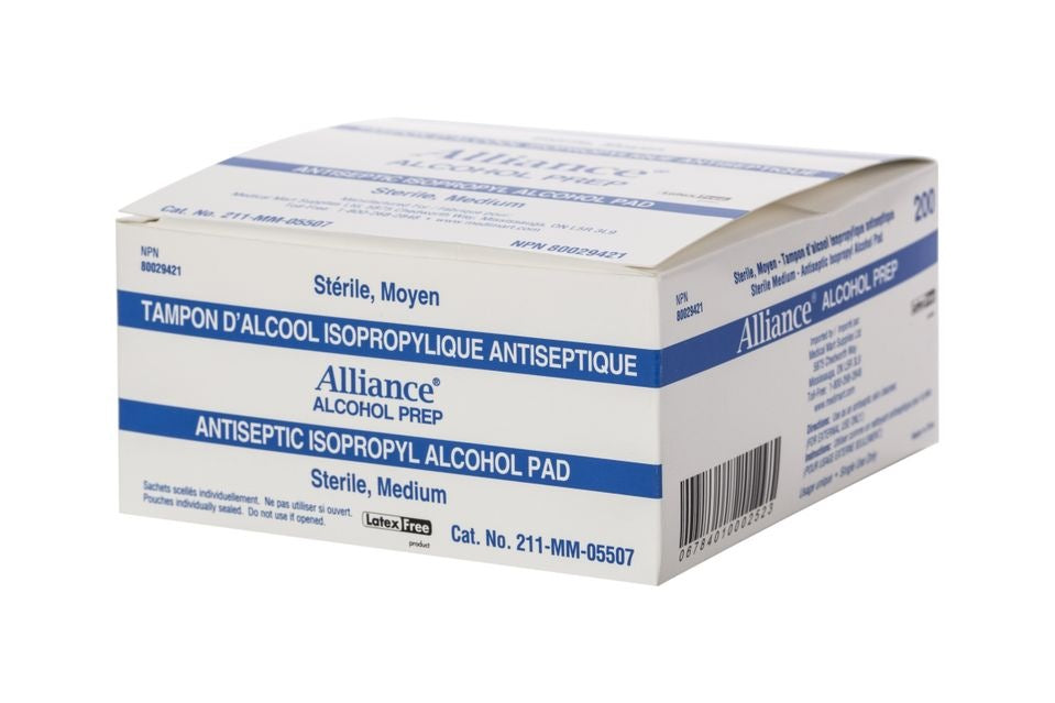 Antiseptic 70% Isopropyl Alcohol Pad- medium SterileAlliance Alcohol Prep Pads, 20 boxes/case