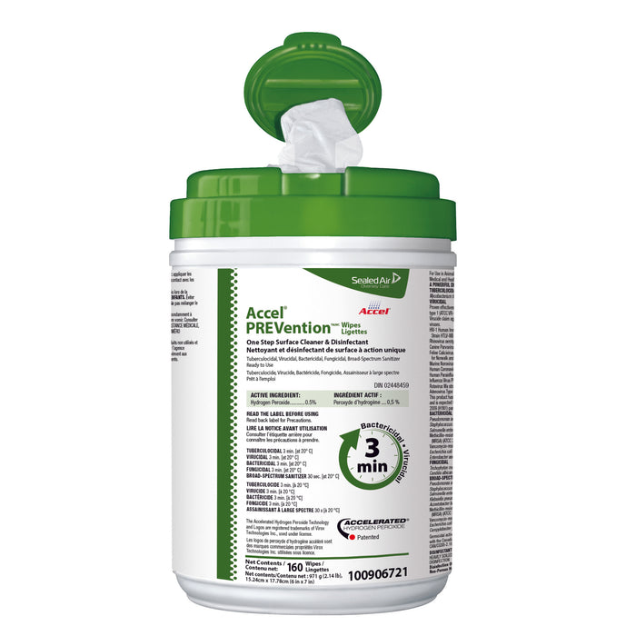 Accel Prevention Virox 3 Minute One-Step Surface Disinfectant / Sanitizer Wipe 6"x7" 160 Per Tub, 12Tubs/Case