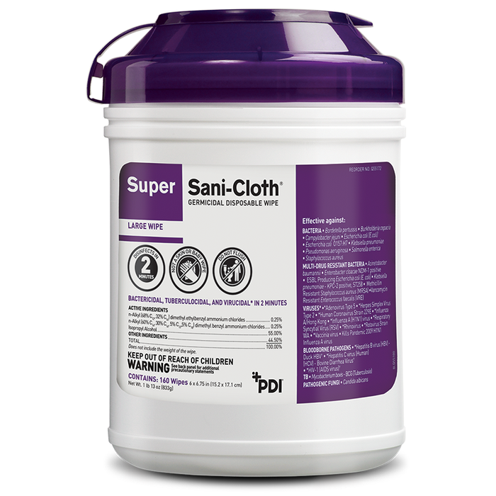 Sani-Cloth Super Germicidal Disposable Wipe 7.5"x15", 65 Wipes Per Container, 6 Containers/Case