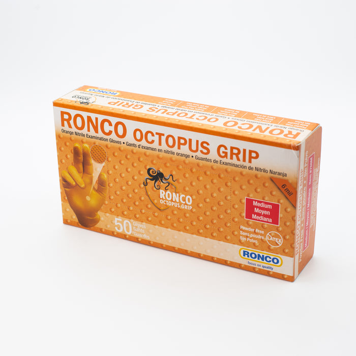 Ronco Octopus Grip, Orange Nitrile Examination Glove (6 mil), Case quantity