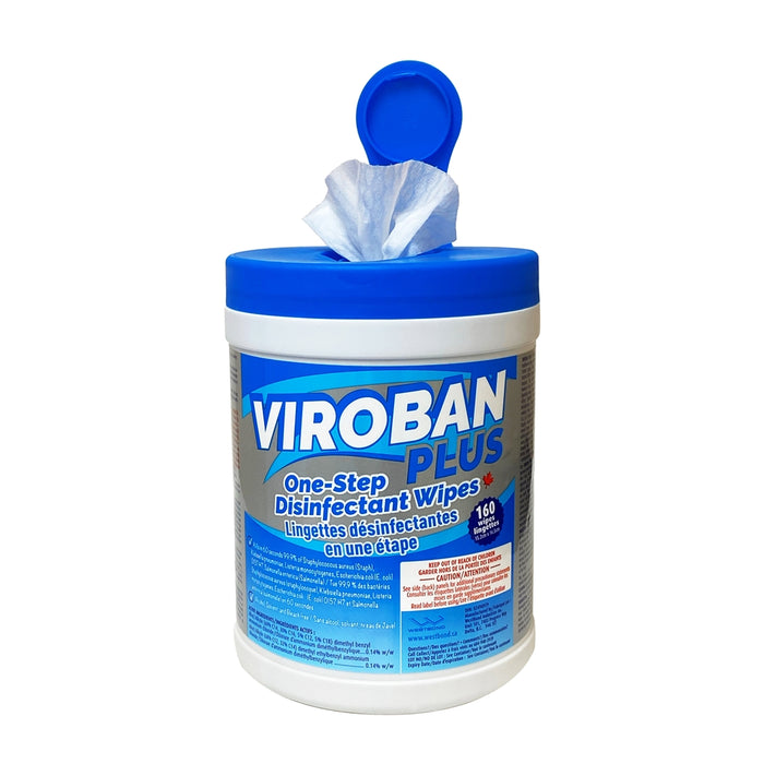 Viroban Plus Disinfectant/Sanitizer Wipes 6-in x 6.5-in - 160 Count,  a case of 12 packs