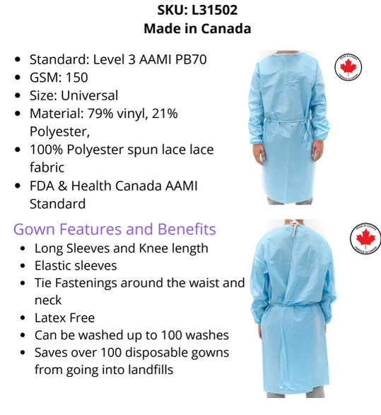 Level 3 AAMI Reusable Isolation Gown – 100 Washes, 10 pcs/box