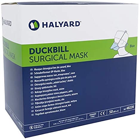 Halyard Duckbill Surgical Tieback Level 1 Mask, Blue 50/box