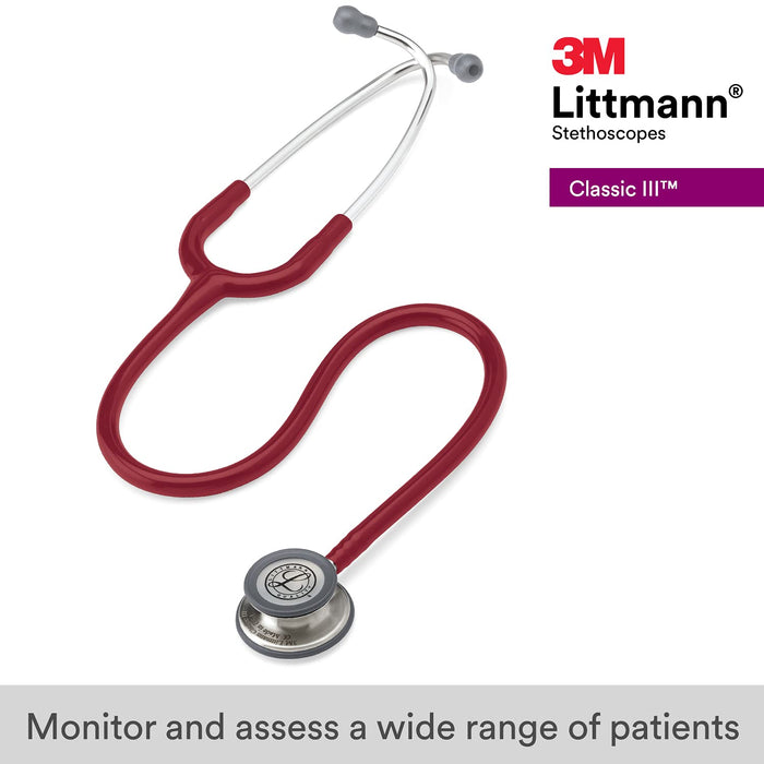 3M Littmann Classic III Monitoring Stethoscope, Burgundy Tube,27 inch, 5627