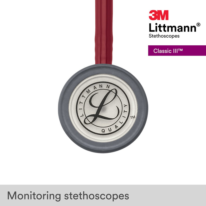 3M Littmann Classic III Monitoring Stethoscope, Burgundy Tube,27