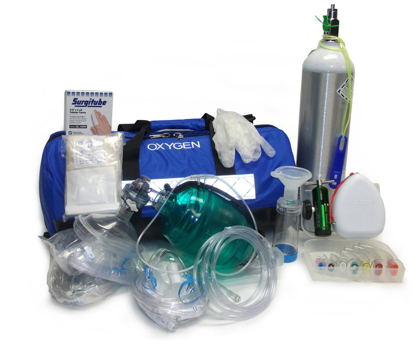 Oxygen Emergency Responder Kit For Physician Office Include Oxygen Cylinder W/Regular Airway Kit Variety of Mask Tubing and Carry Bag