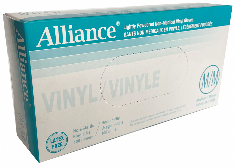 Alliance Glove Vinyl Lightly Powdered, Box/100, Case/10 box