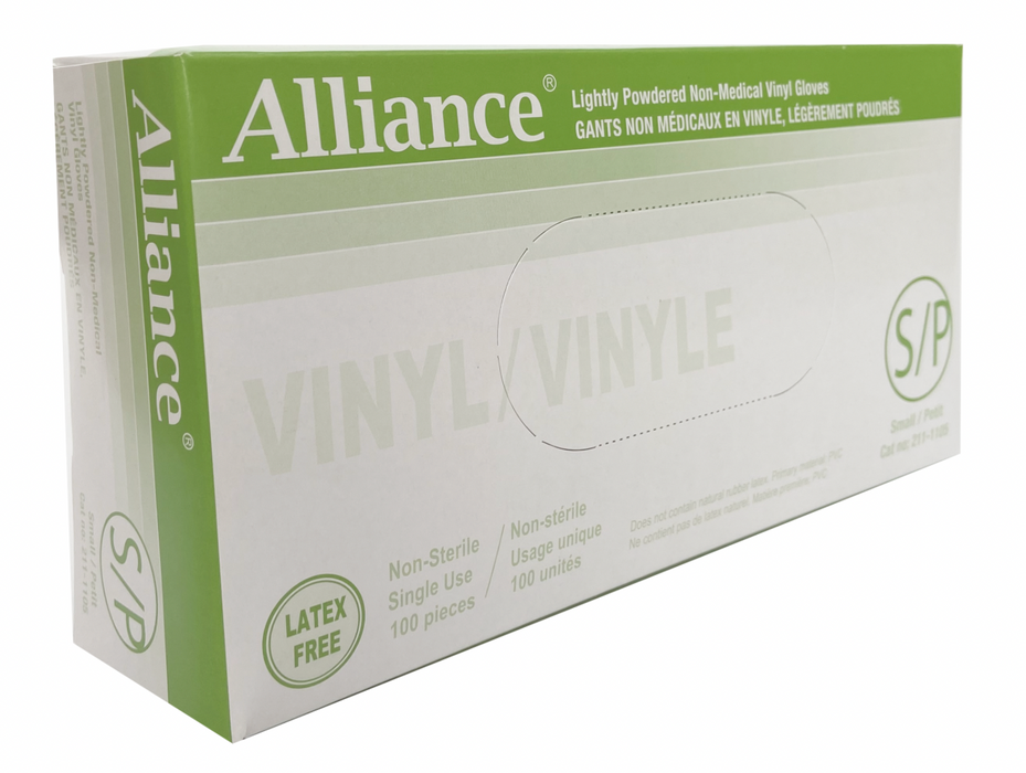 Alliance Glove Vinyl Lightly Powdered, Box/100, Case/10 box