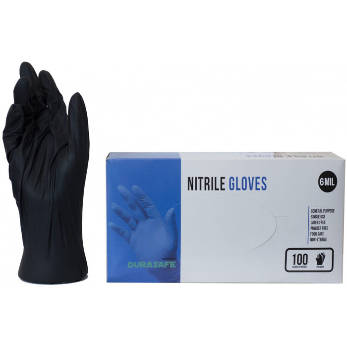 Durasafe 6mil Black Disposable Nitrile Gloves, Powder Free, Latex Free, 100pcs/box, 10 Boxes/case