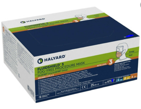 Halyard Fluidshield Level 3 Fog-Free Procedure Mask with shield (CASE VOLUME ONLY)