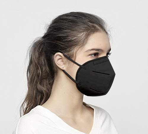 KN95 Face Mask, -5 Layer Breathable Mask with Elastic Earloop and Nose Bridge Clip, Disposable Respirator Protection Against PM2.5 Black, 30 masks/box
