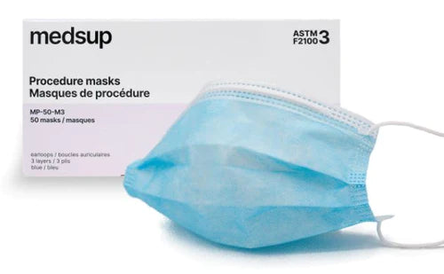 3-Ply Disposable Pleated Mask, ASTM Level 3, Hypoallergenic, Box of 50