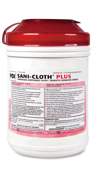 PDI Sani-Cloth Plus Disinfectant/Sanitizer Wipes (Large), 160 Wipes/Tub