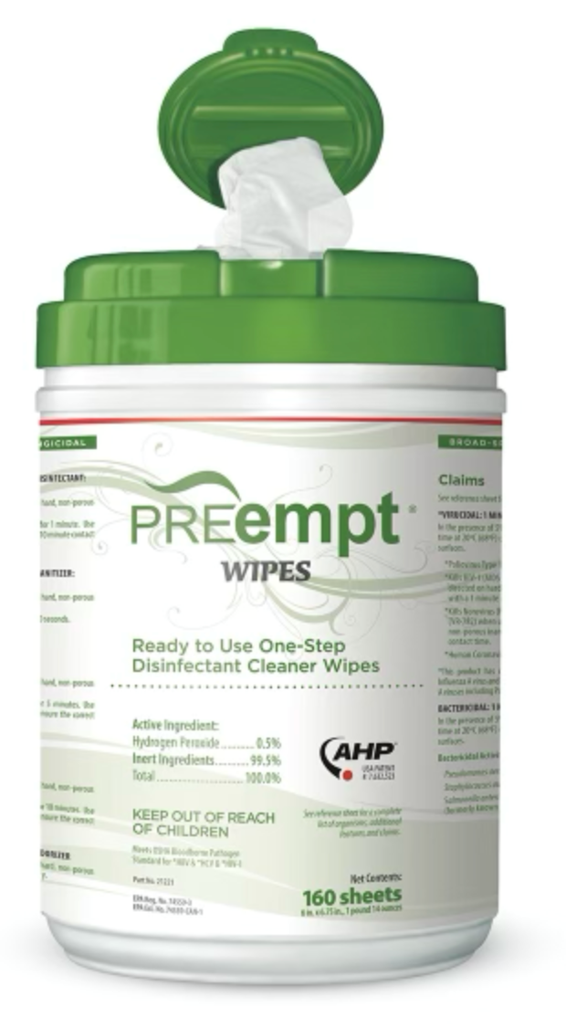 Preempt wipes, Disinfectant/Sanitizer Wipes, 160 sheets/canister — MEDLEE