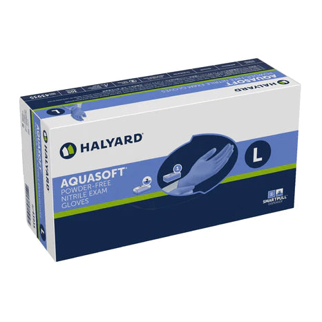 Halyard AquaSoft Nitrile Powder Free Gloves, 2.8-3.1 mil, Box of 300, 10 boxes/Case