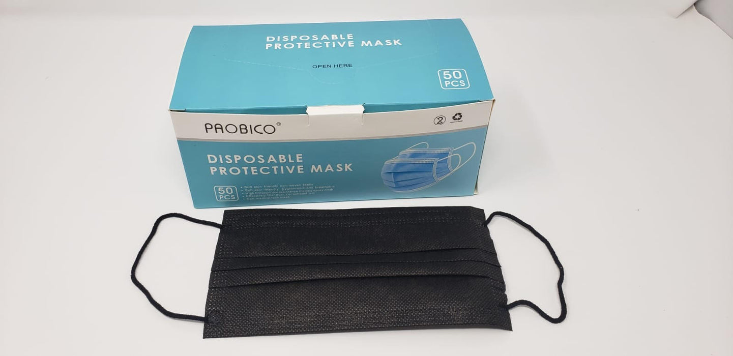Black Disposable Protective Face Masks, 50pcs/box
