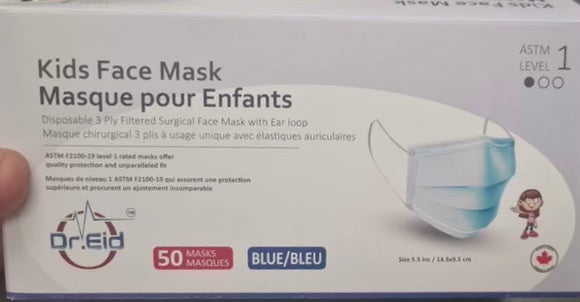 Dr.Eid Made-in-Canada Disposable Kids/Children Medical Face Masks - ASTM Level 1 (50 masks/box)
