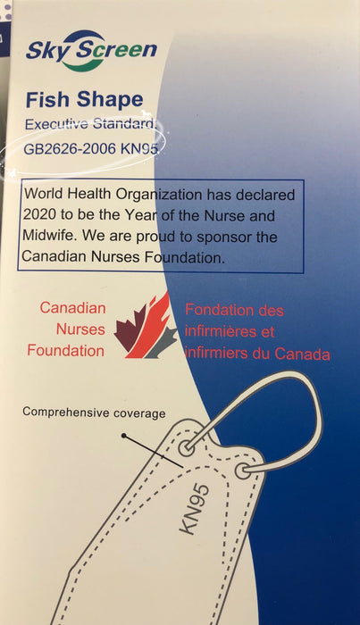 KN95 SKYSCREEN  8862 FISH-SHAPE MASKS- KN 95 Health Canada Authorization ID:313491 - (10 boxes)