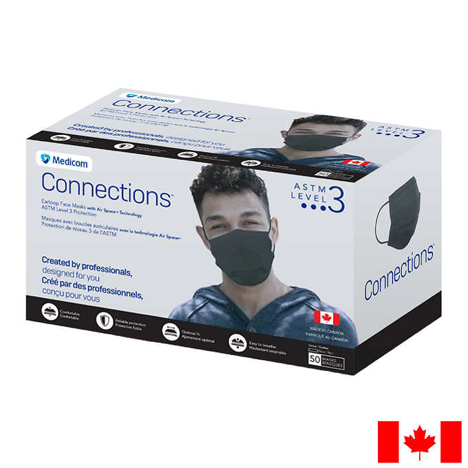 Medicom Connections -Black Face Masks Medical ASTM level 3 - 50 masks