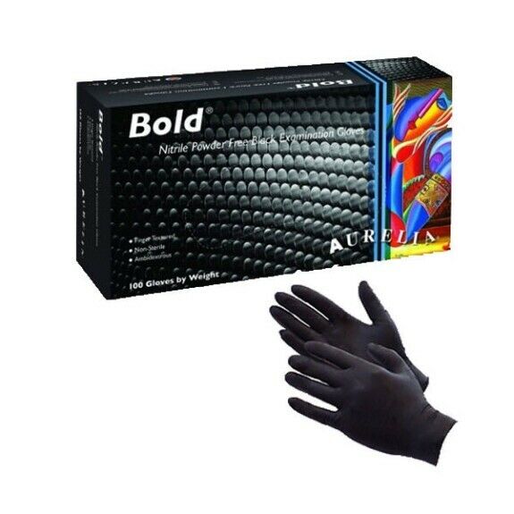 (Case Quantity Only) Aurelia Bold - Black Nitrile Examination Gloves - (100 gloves /box, 1000 gloves /case )