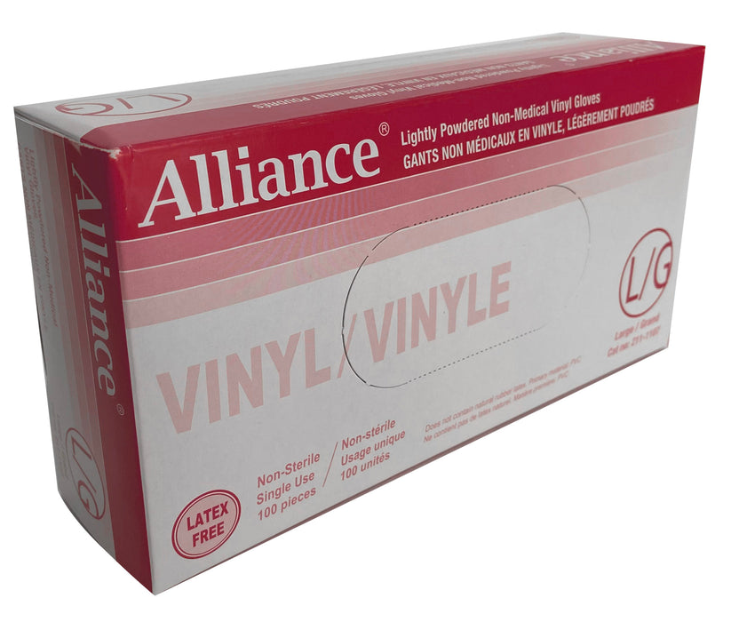 Alliance Glove Vinyl Lightly Powdered, Box/100, Case/10 box