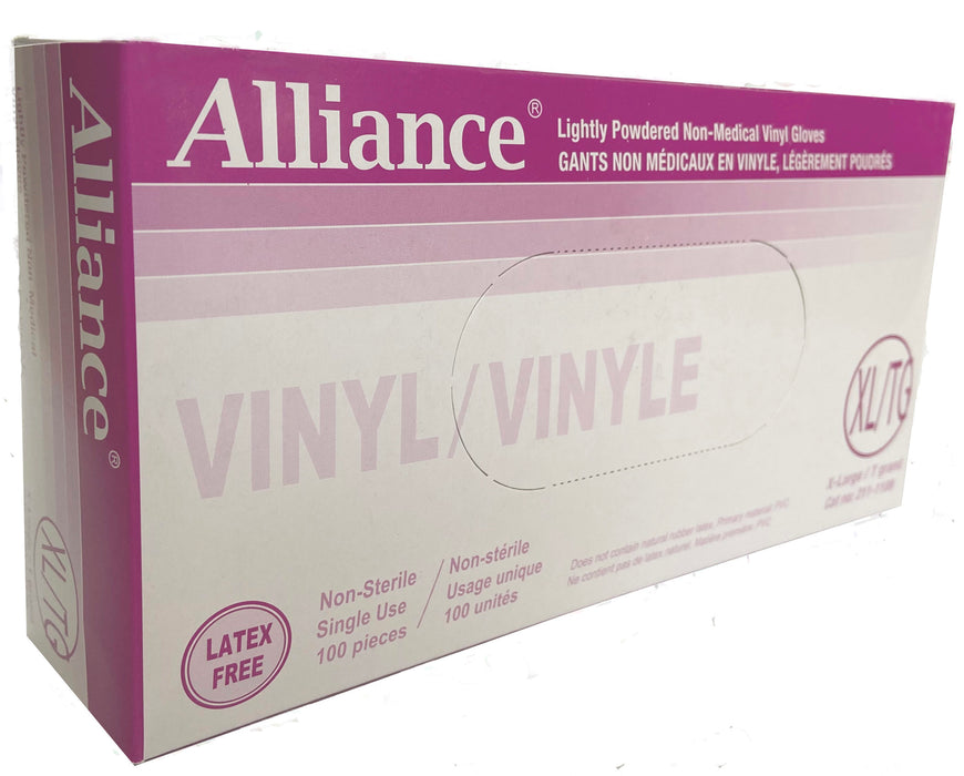 Alliance Glove Vinyl Lightly Powdered, Box/100, Case/10 box